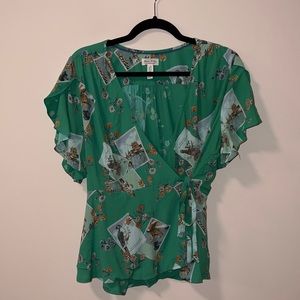 Meadow Rue by Anthropologie green floral blouse